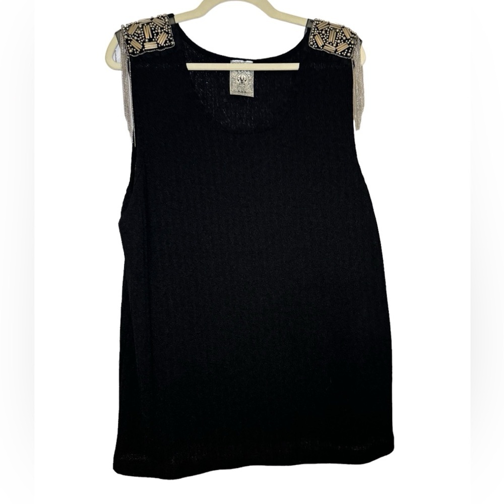 Vocal Women’s Tank Sweater Black with Bling and silver fringe. size XL
